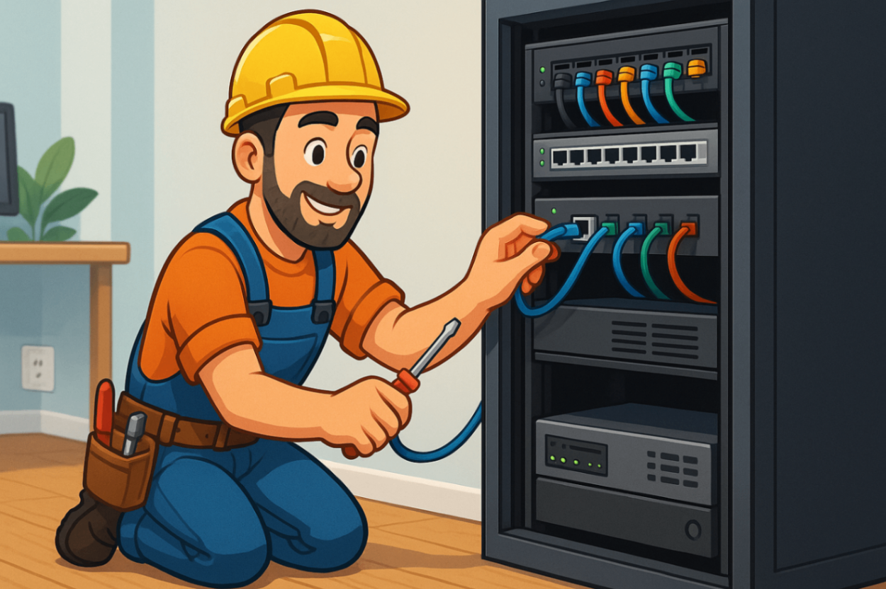 IT Handyman technician setting up network cabling